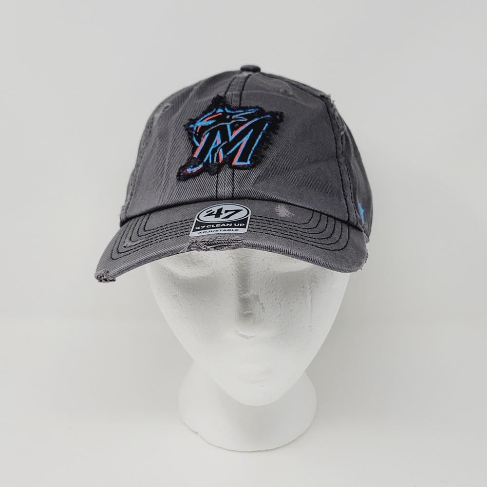 '47 Miami Marlins Clean Up Hat Coal Grey Distressed MLB Baseball Cap Unisex OSFA